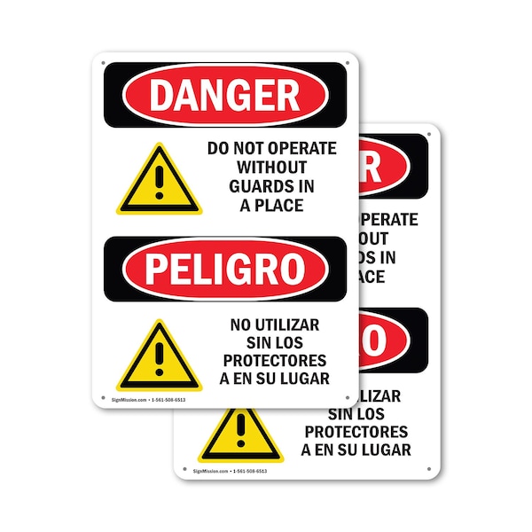 Signmission Do Not Operate Without Guards Bilingual Danger Sign, Plastic, 10in W x 14in L, 2PK OS-2PACK-DS-P-1014-VS-1160 - main